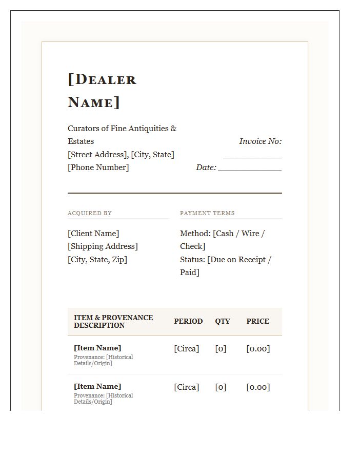 Premium Antique Dealer Invoice Template