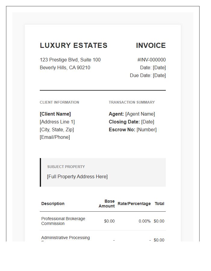 Premium Real Estate Transaction Invoice Template