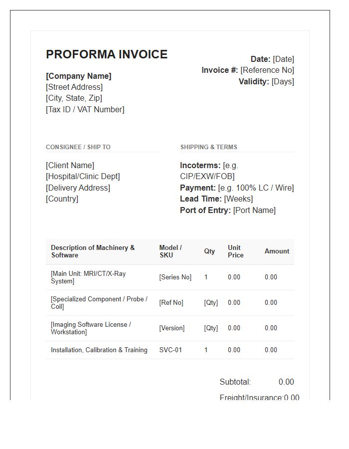 Diagnostic Imaging Machinery Proforma Invoice Template