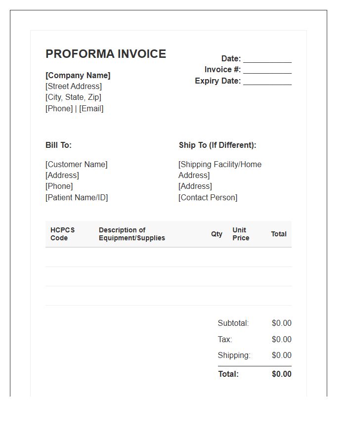 Durable Medical Equipment Proforma Invoice Template