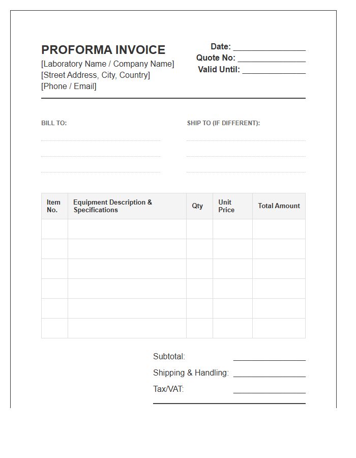Laboratory Equipment Proforma Invoice Template