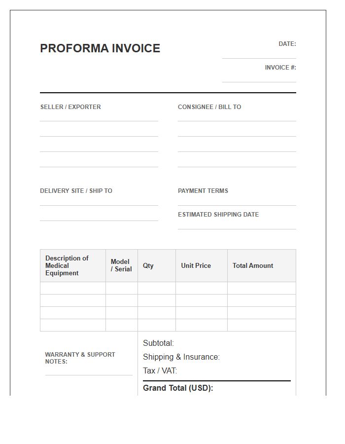 Medical Imaging Scanner Proforma Invoice Template