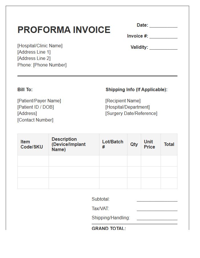 Orthopedic Device Proforma Invoice Template
