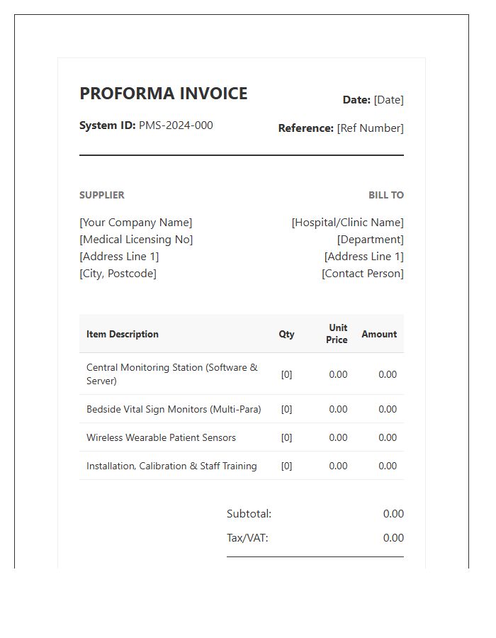 Patient Monitoring System Proforma Invoice Template