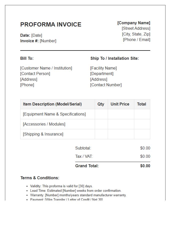 Therapeutic Equipment Proforma Invoice Template