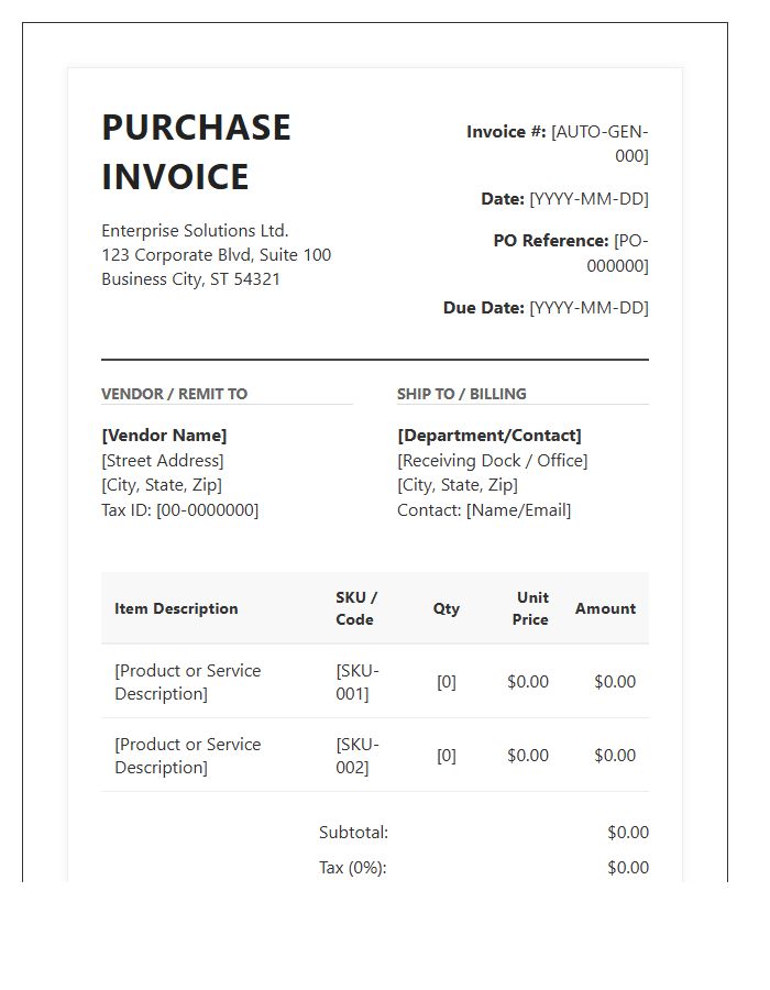 Automated Enterprise Purchase Invoice Template
