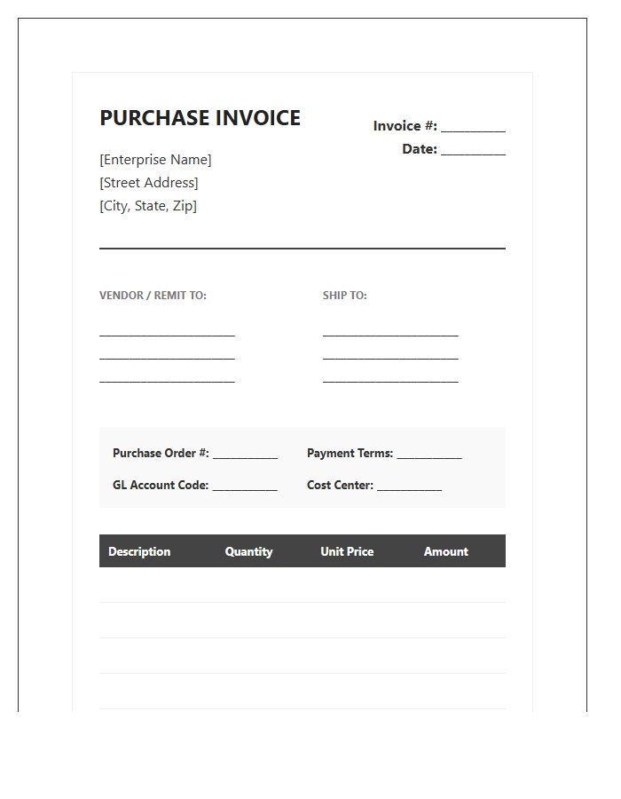 Enterprise Accounts Payable Purchase Invoice Template
