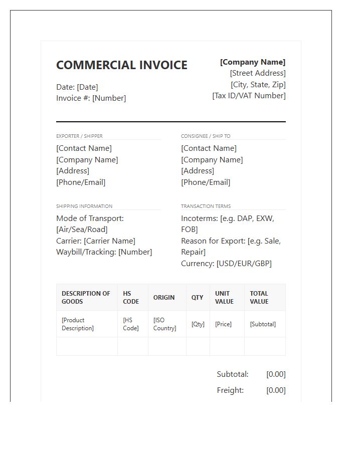 Enterprise Grade Commercial Invoice Template
