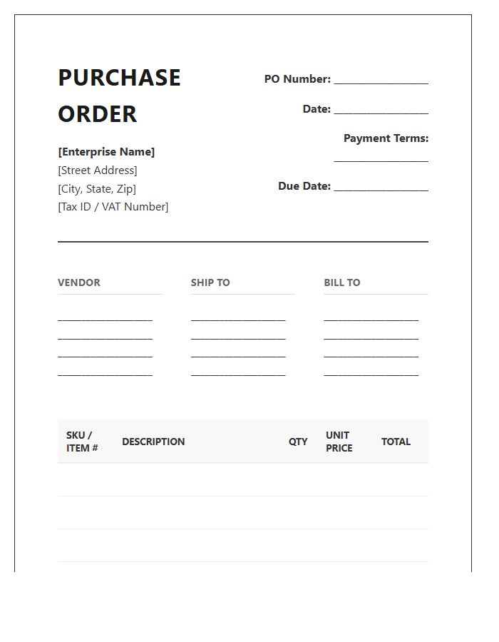 Enterprise Level Purchase Order Invoice Template