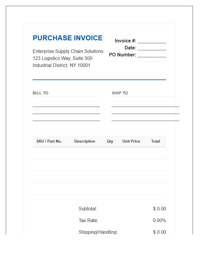 Enterprise Supply Chain Purchase Invoice Template