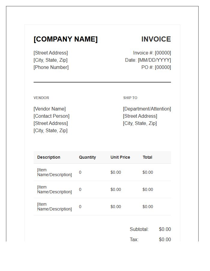 Formal Business Purchase Invoice Template