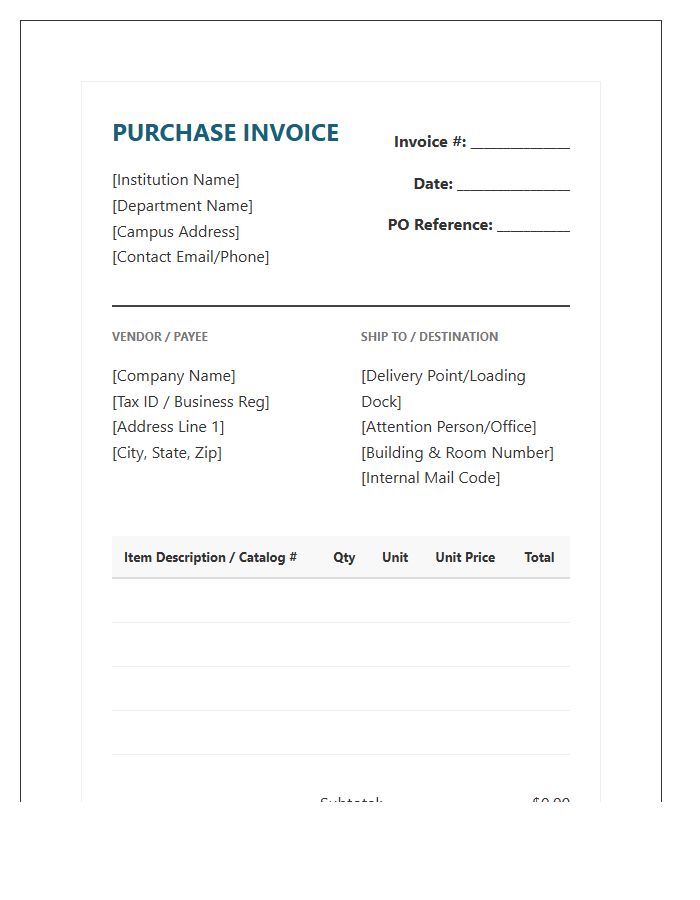 Institutional Procurement Purchase Invoice Template