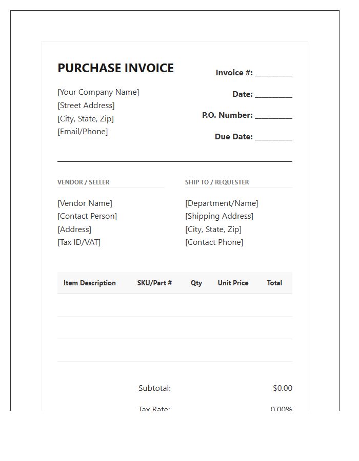 Professional Procurement Purchase Invoice Template