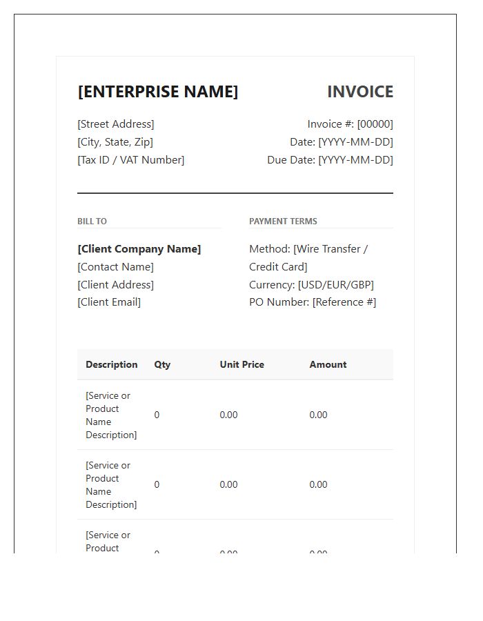 Standardized Enterprise Billing Invoice Template