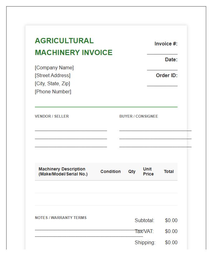 Agricultural Machinery Acquisition Invoice Template