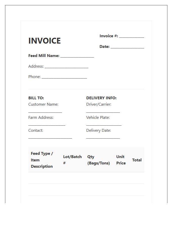 Animal Feed Purchase Invoice Template