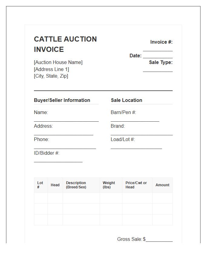 Cattle Auction Billing Invoice Template