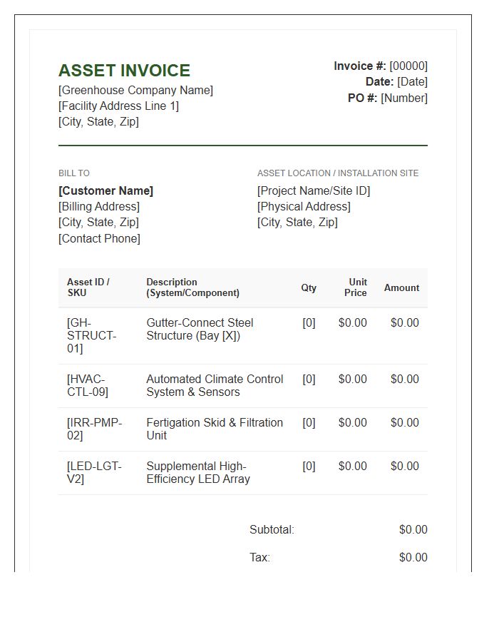 Commercial Greenhouse Asset Invoice Template