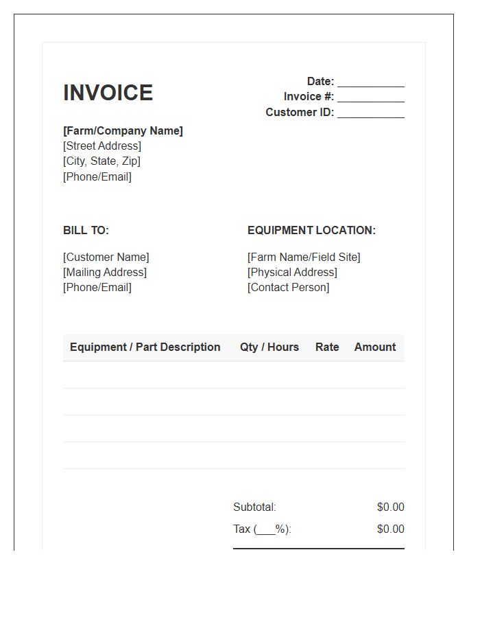 Farm Utility Equipment Invoice Template