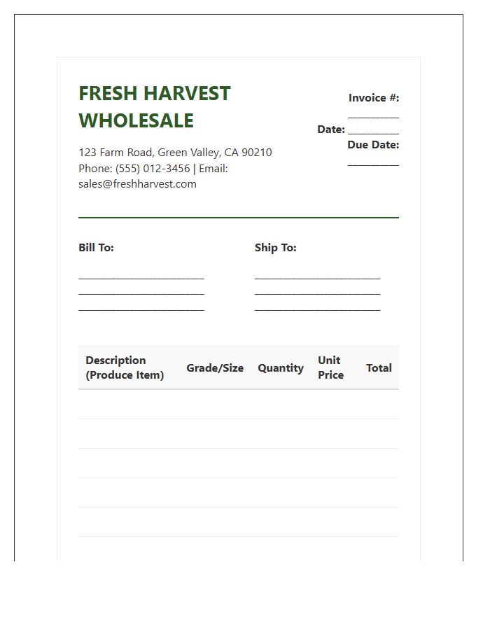 Fresh Vegetable Wholesale Invoice Template