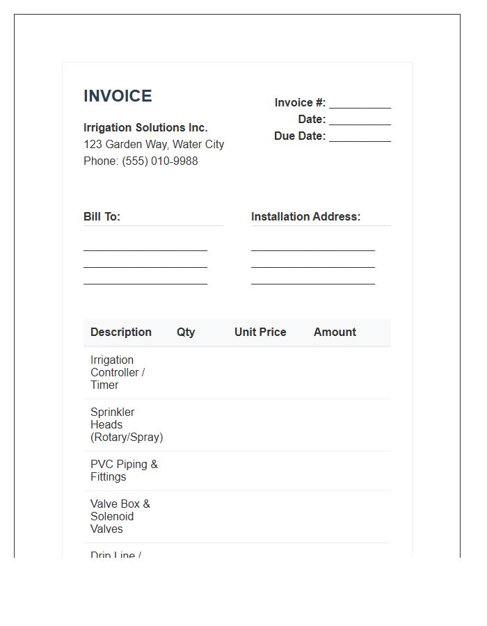 Irrigation System Purchase Invoice Template