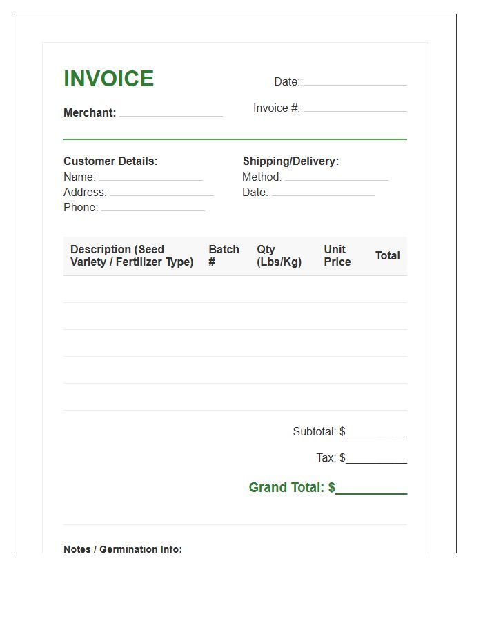 Seed And Fertilizer Purchase Invoice Template