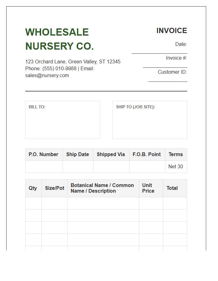 Wholesale Nursery Stock Invoice Template