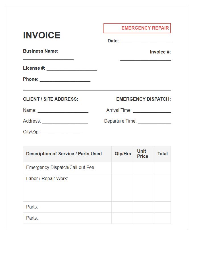 Emergency Home Electric Repair Invoice Template