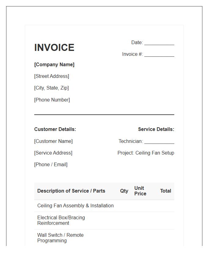 Residential Ceiling Fan Setup Invoice Template
