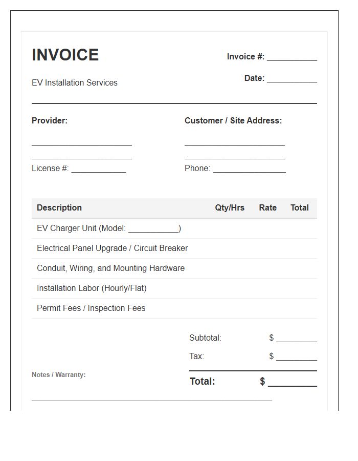 Residential Electric Vehicle Charger Invoice Template