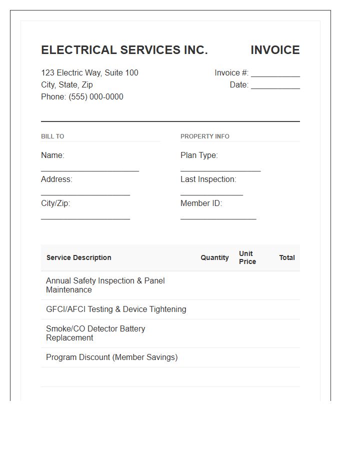 Residential Electrical Maintenance Program Invoice Template