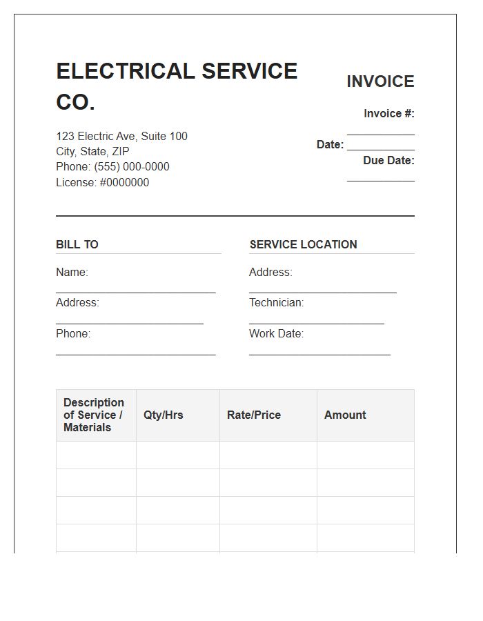 Residential Electrical Repair Service Invoice Template