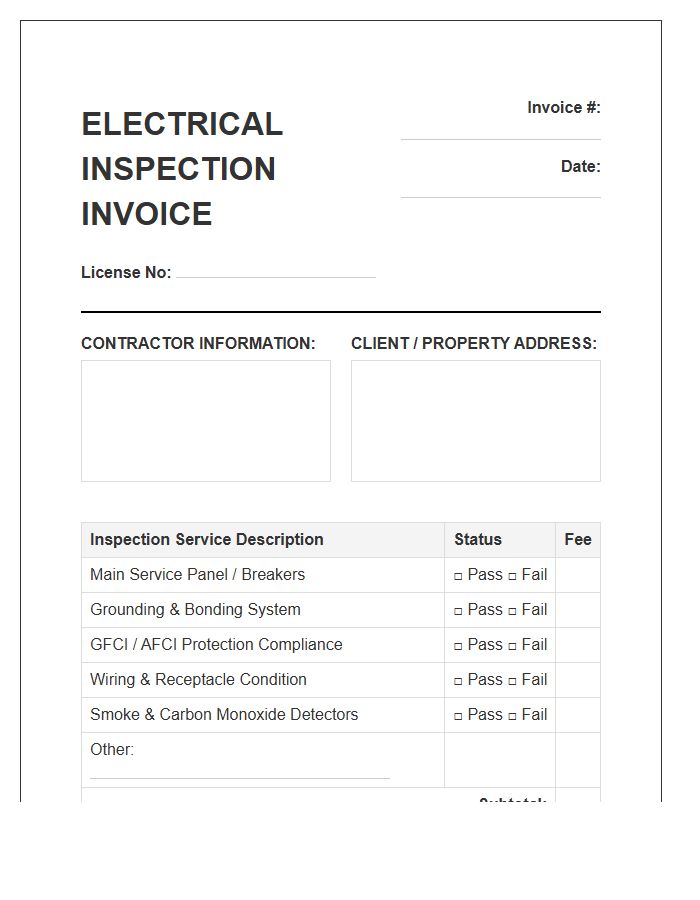 Residential Electrical Safety Inspection Invoice Template