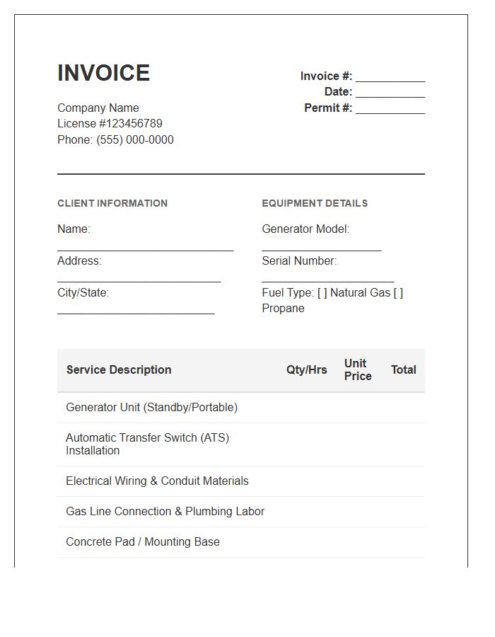 Residential Generator Installation Service Invoice Template
