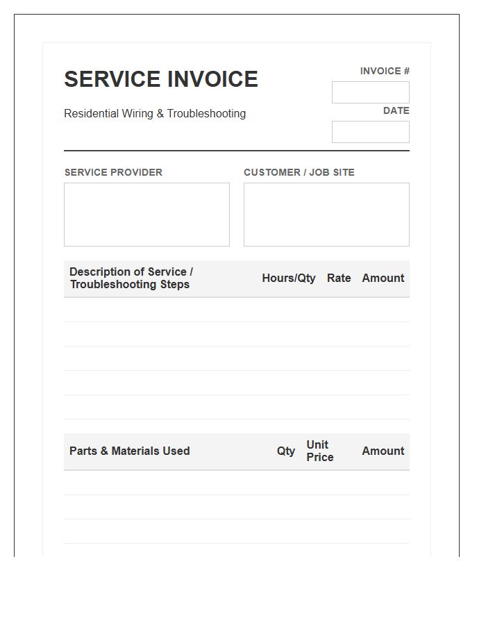 Residential Wiring Troubleshooting Service Invoice Template