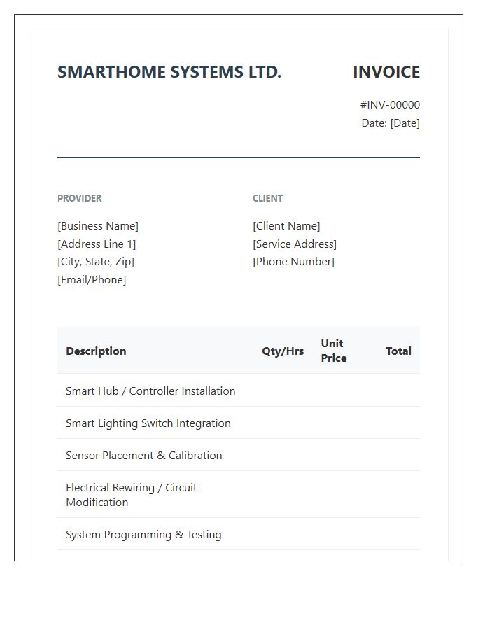 Smart Home Electrical System Invoice Template