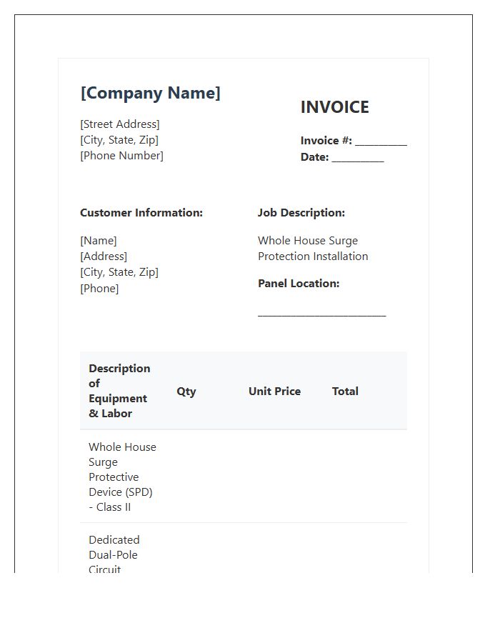 Whole House Surge Protection Invoice Template