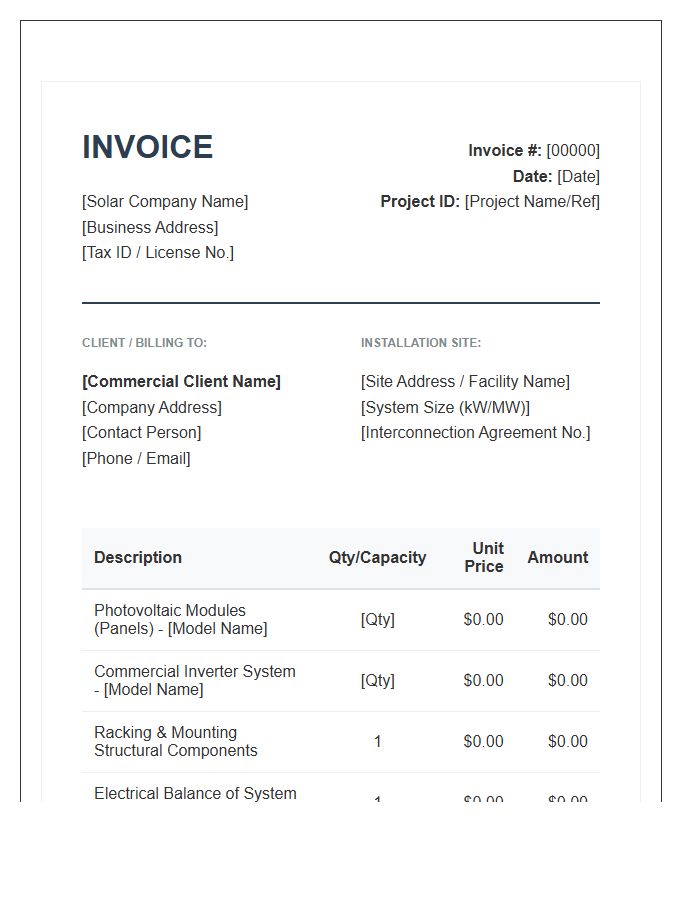 Commercial Solar Power System Invoice Template