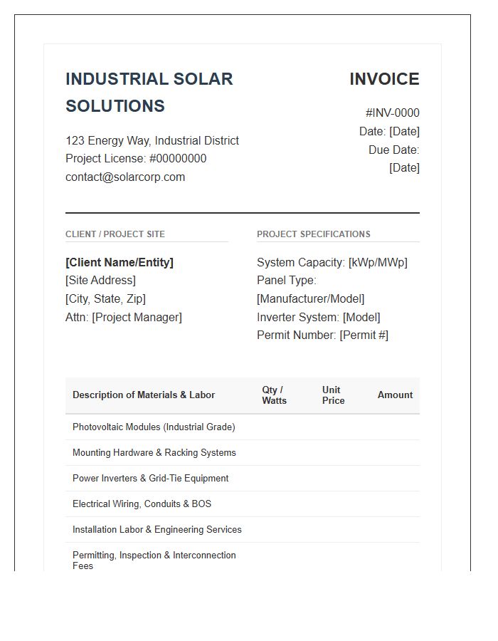 Industrial Solar Panel Installation Invoice Template