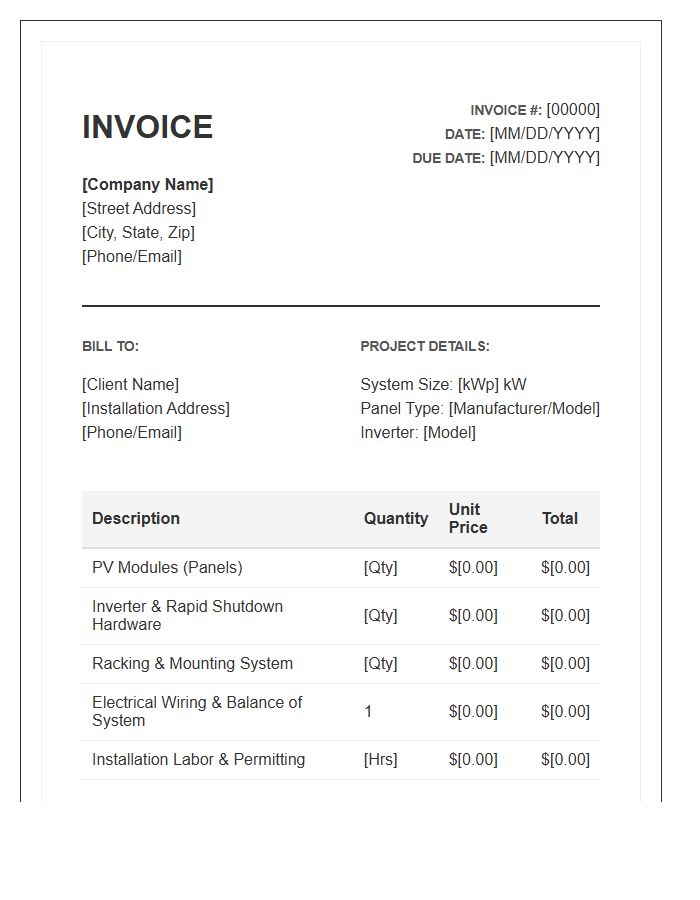 Photovoltaic Panel Installation Project Invoice Template