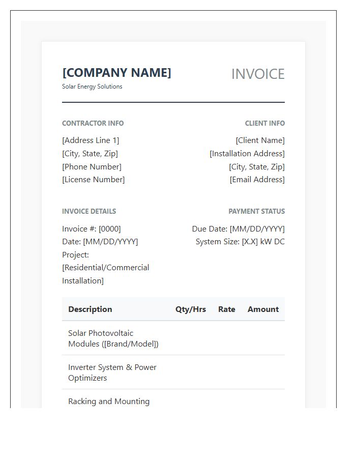 Professional Solar Energy Installation Invoice Template