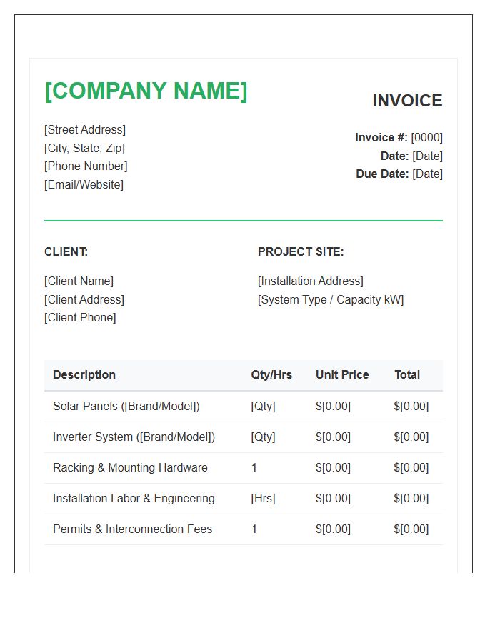 Renewable Energy Solar Panel Installation Invoice Template