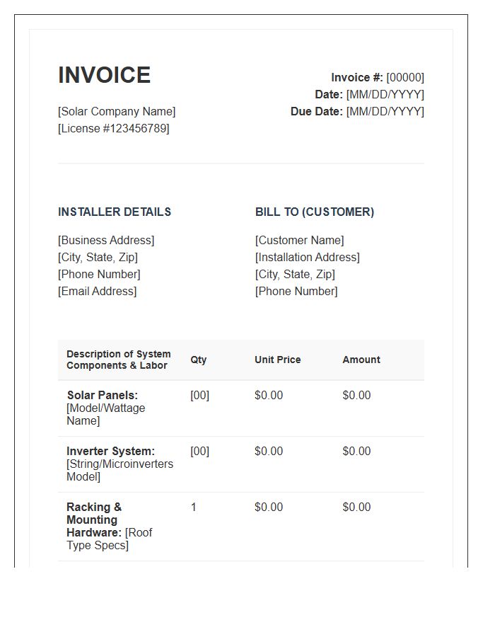 Residential Rooftop Solar Installation Invoice Template