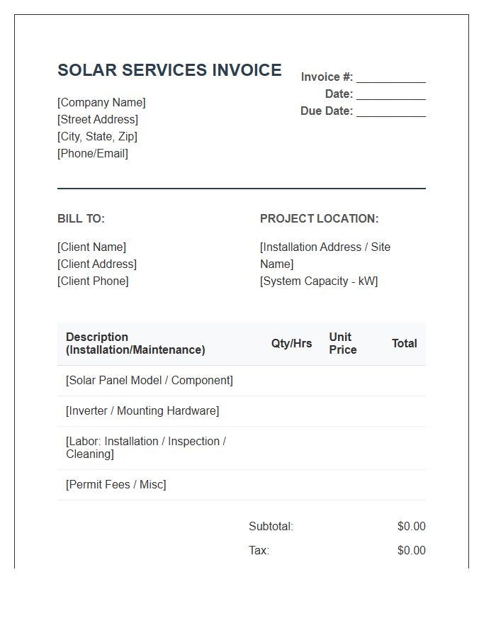 Solar Panel Maintenance And Installation Invoice Template