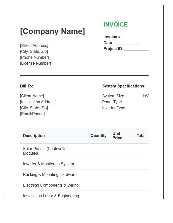 Solar Power Installation Project Invoice Template