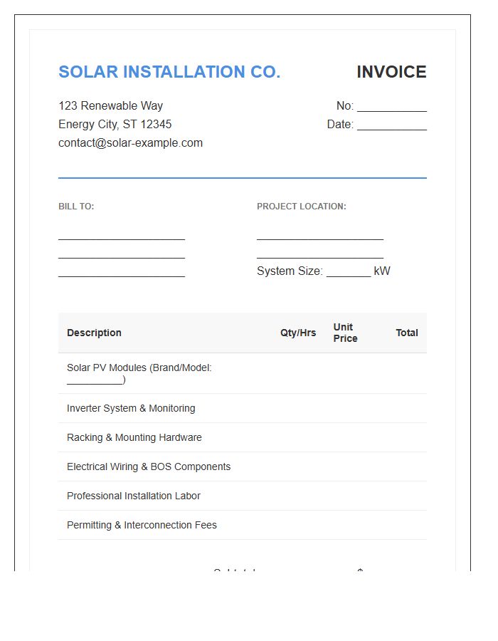 Solar PV Module Installation Invoice Template