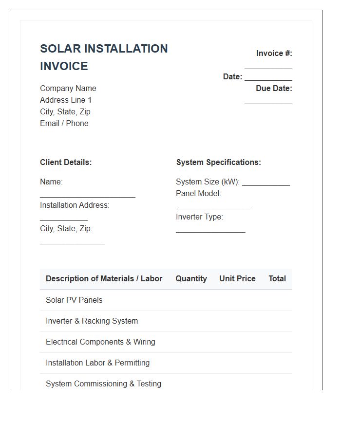 Solar PV Panel Installation Service Invoice Template