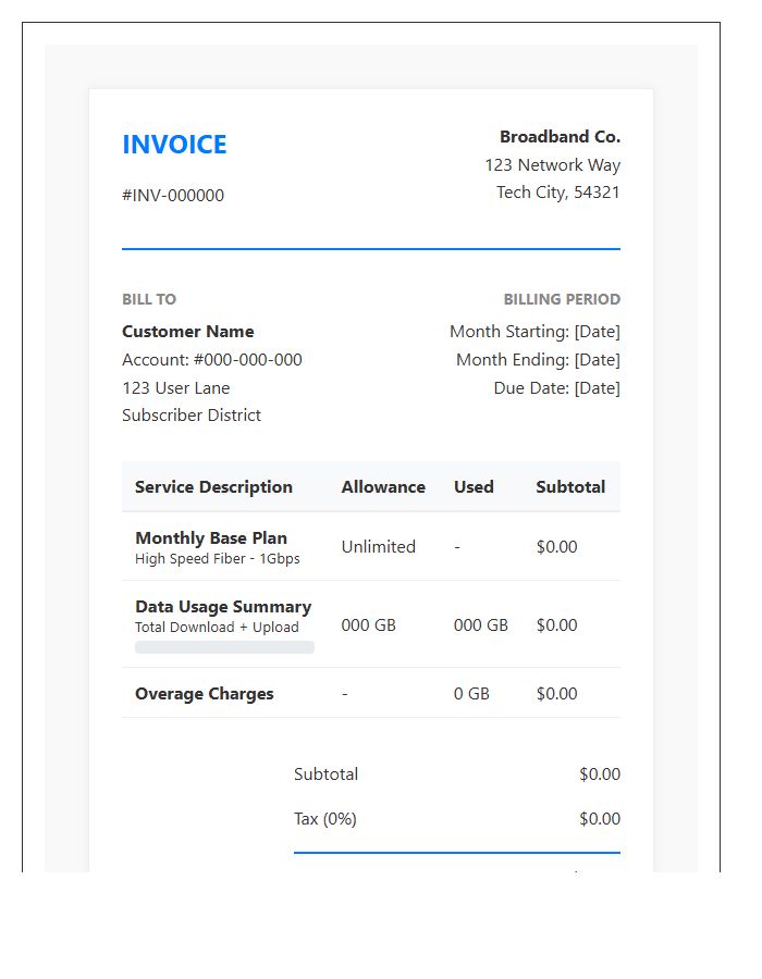 Broadband Data Usage Invoice Template