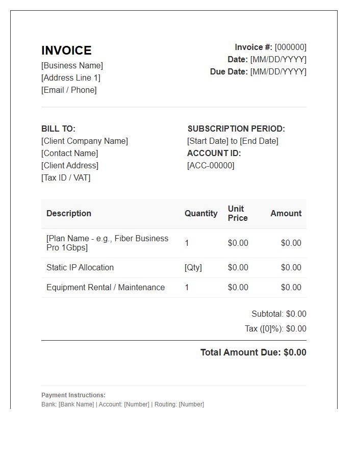 Business Broadband Subscription Invoice Template