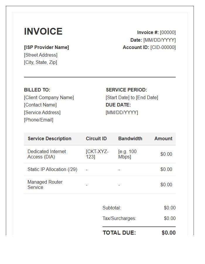 Dedicated Internet Broadband Invoice Template